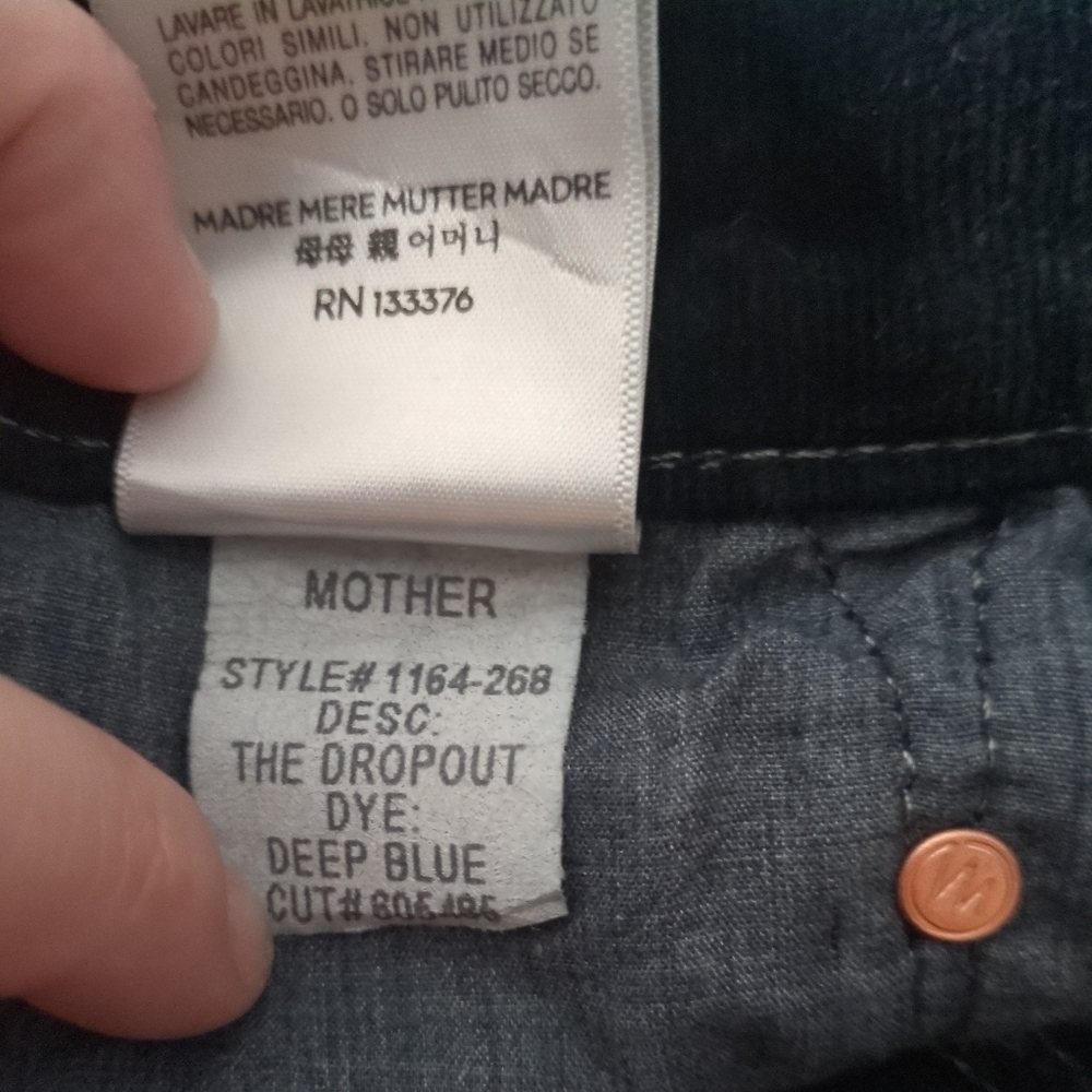 Mother "The Dropout" Corduroy Jeans In Deep Blue Size 25 - Picture 11 of 11